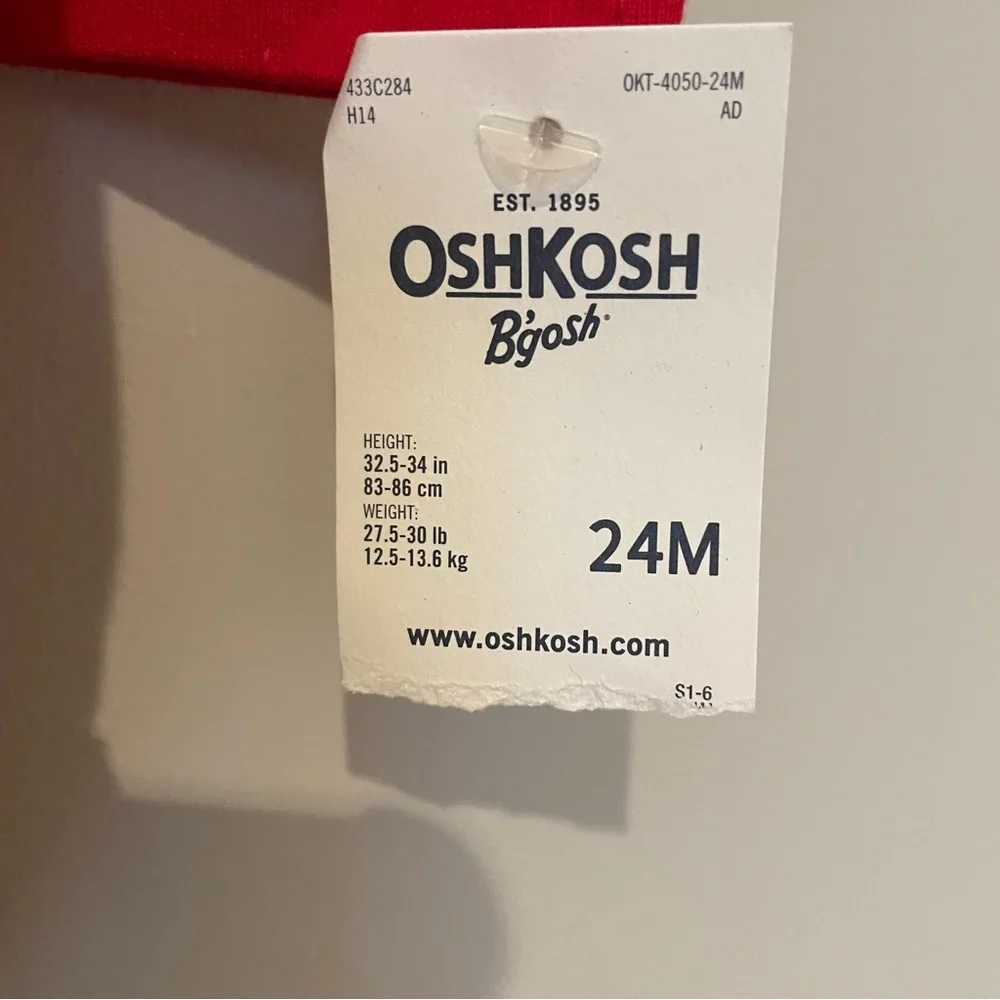 NWT OshKosh B'gosh Vibrant Red Long Sleeve Onesie with Bow Accent Snap Closure